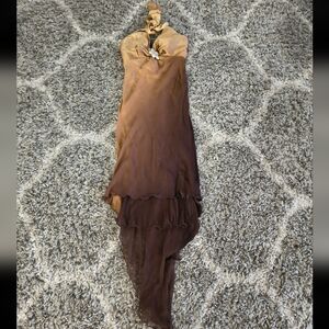 Vintage Y2K Cache Brown Ombre Halter Asymmetrical Hem Dress